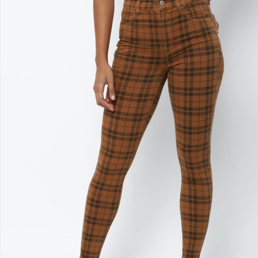 Brown plaid American Eagle super hi-rise next level stretch jegging